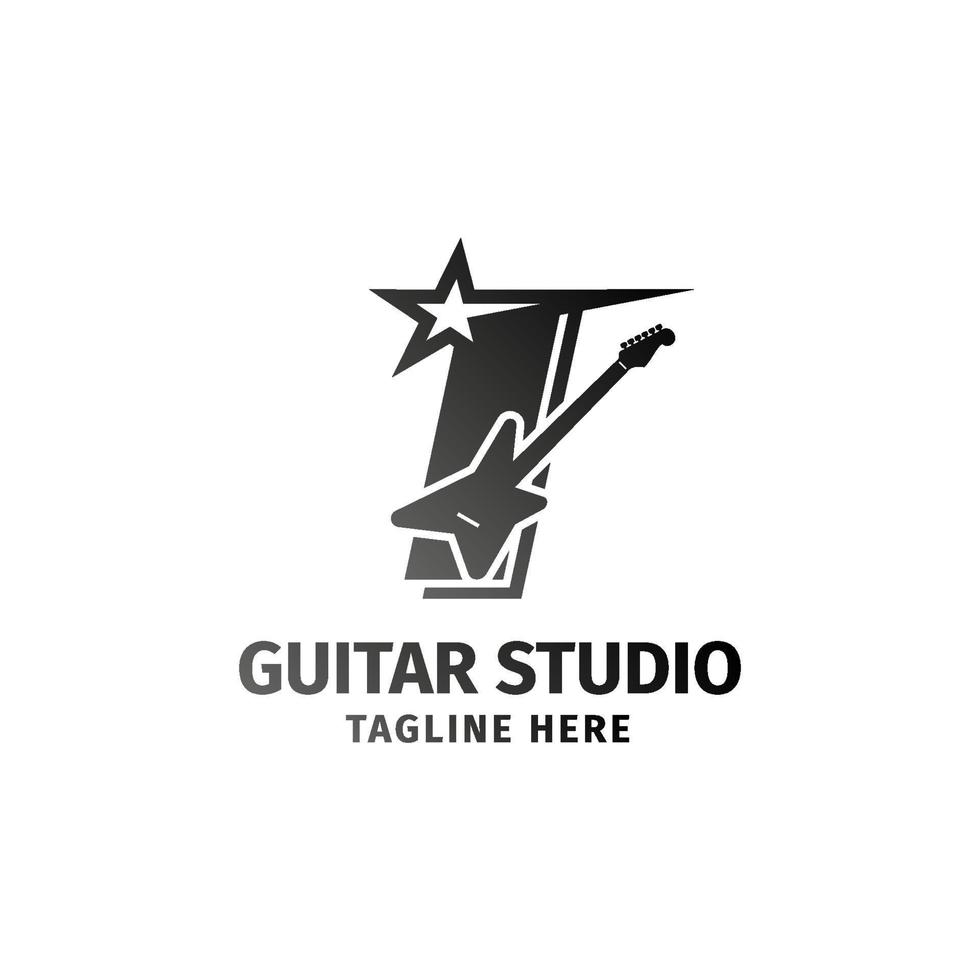 letter I electric guitar and star decoration vector logo design element