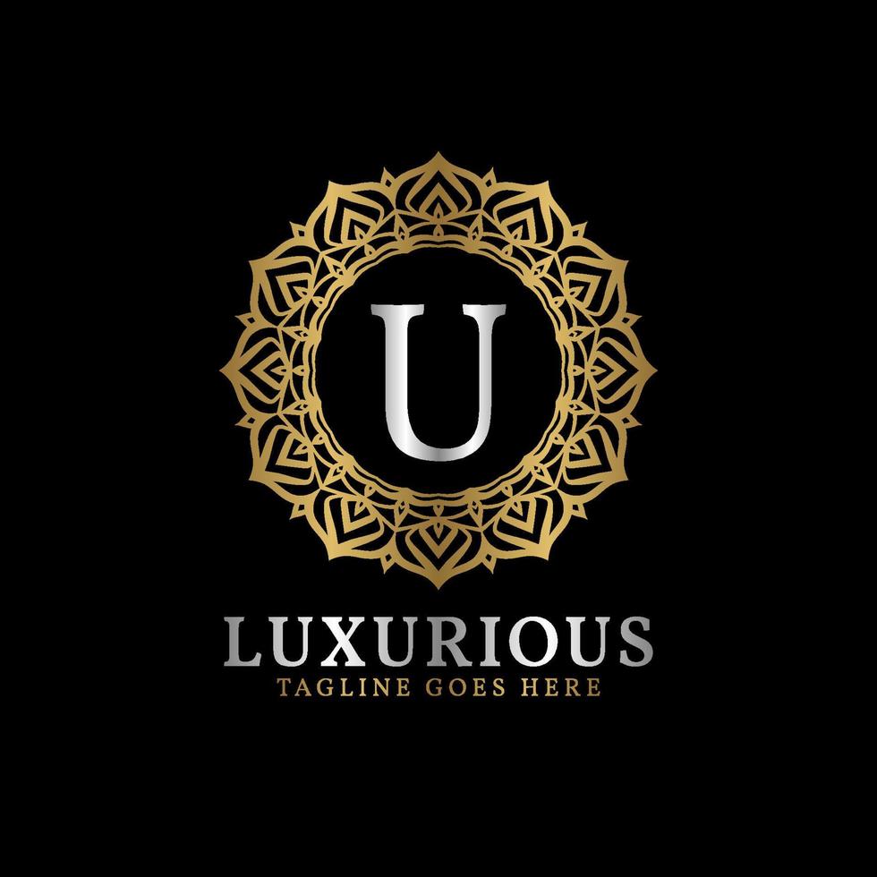 letter U luxurious decorative flower mandala art initials vector logo design for wedding, spa, hotel, beauty care