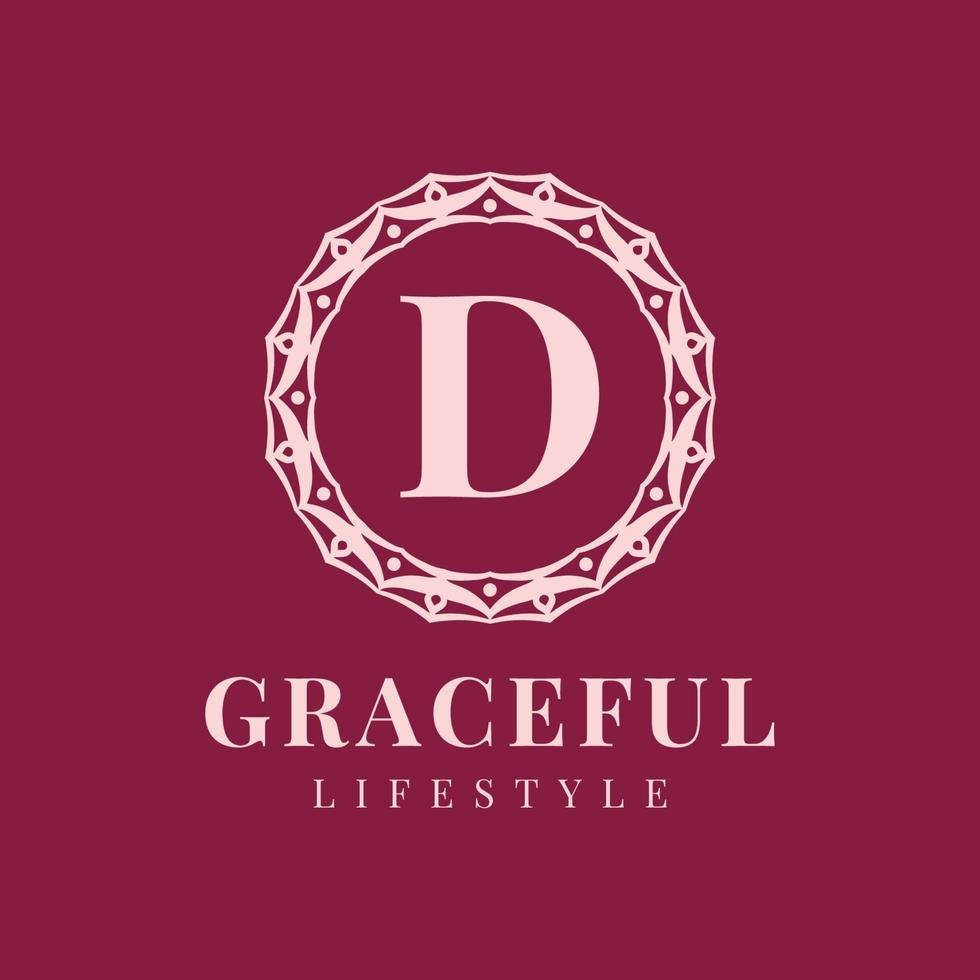 letter D luxurious feminine circle badge vector logo design