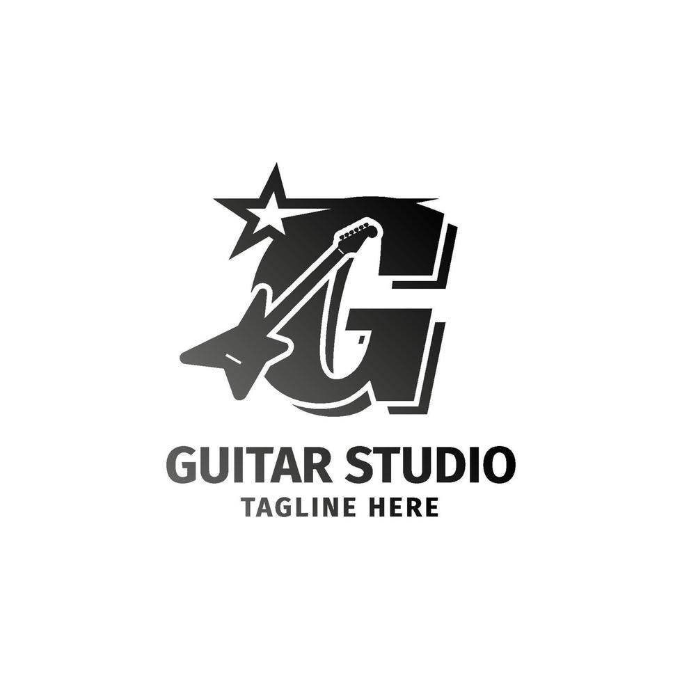 letter G electric guitar and star decoration vector logo design element