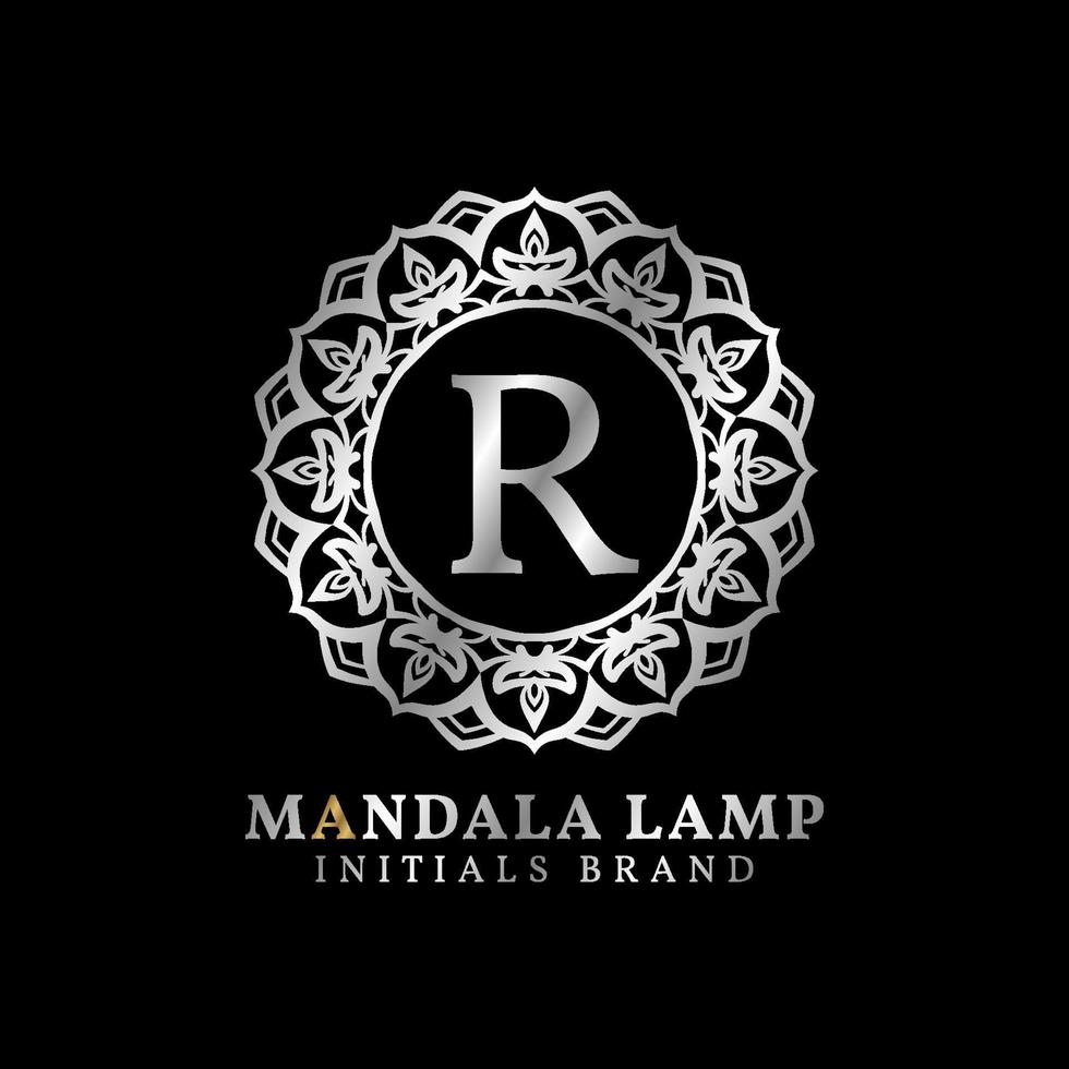 letra r mandala lámpara iniciales vector decorativo diseño de logotipo para boda, spa, hotel, cuidado de la belleza