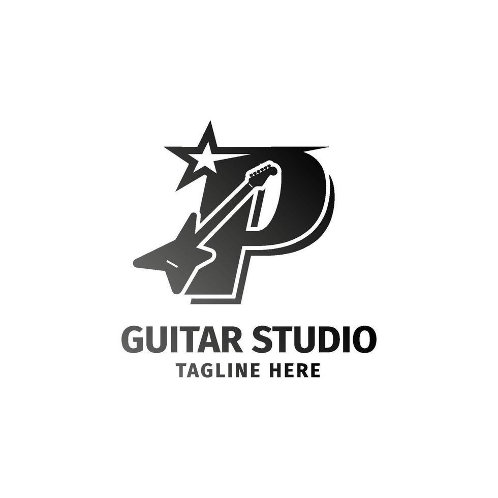 letter P electric guitar and star decoration vector logo design element
