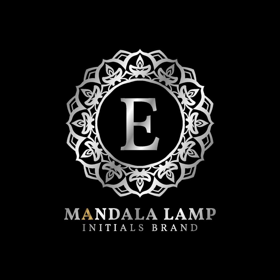 letter E mandala lamp initials decorative vector logo design for wedding, spa, hotel, beauty care