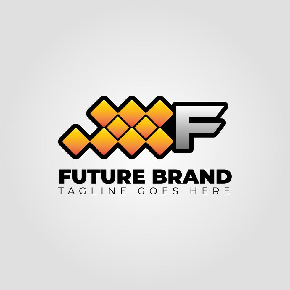 letter F modern futuristic abstract pixel vector logo design