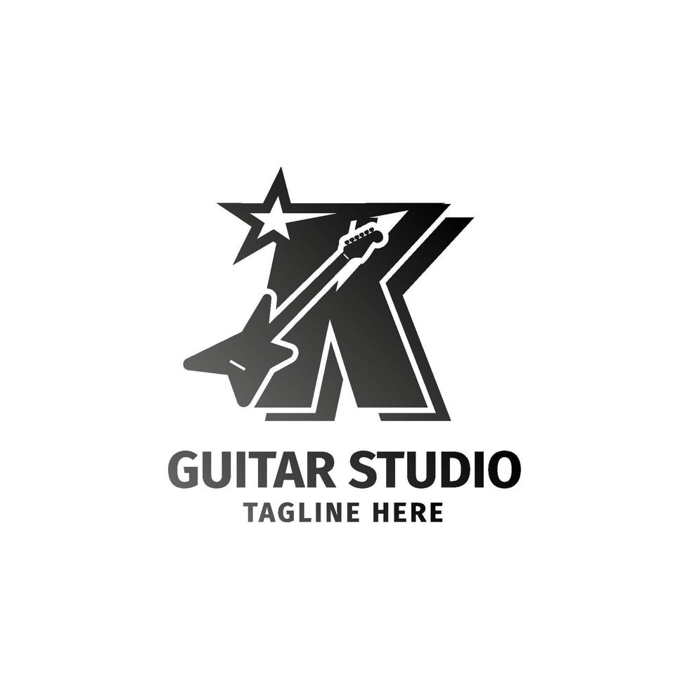 letter K electric guitar and star decoration vector logo design element