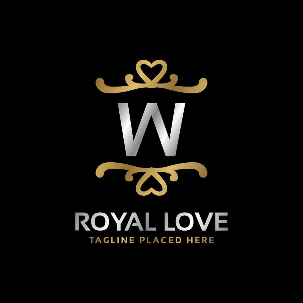 letter W royal heart shape luxury vintage logo design for fashion, hotel, wedding, restaurant, beauty care vector