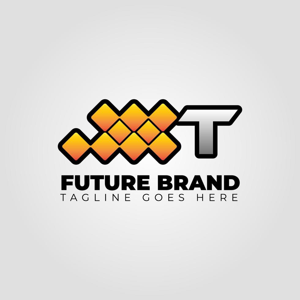 letter T modern futuristic abstract pixel vector logo design