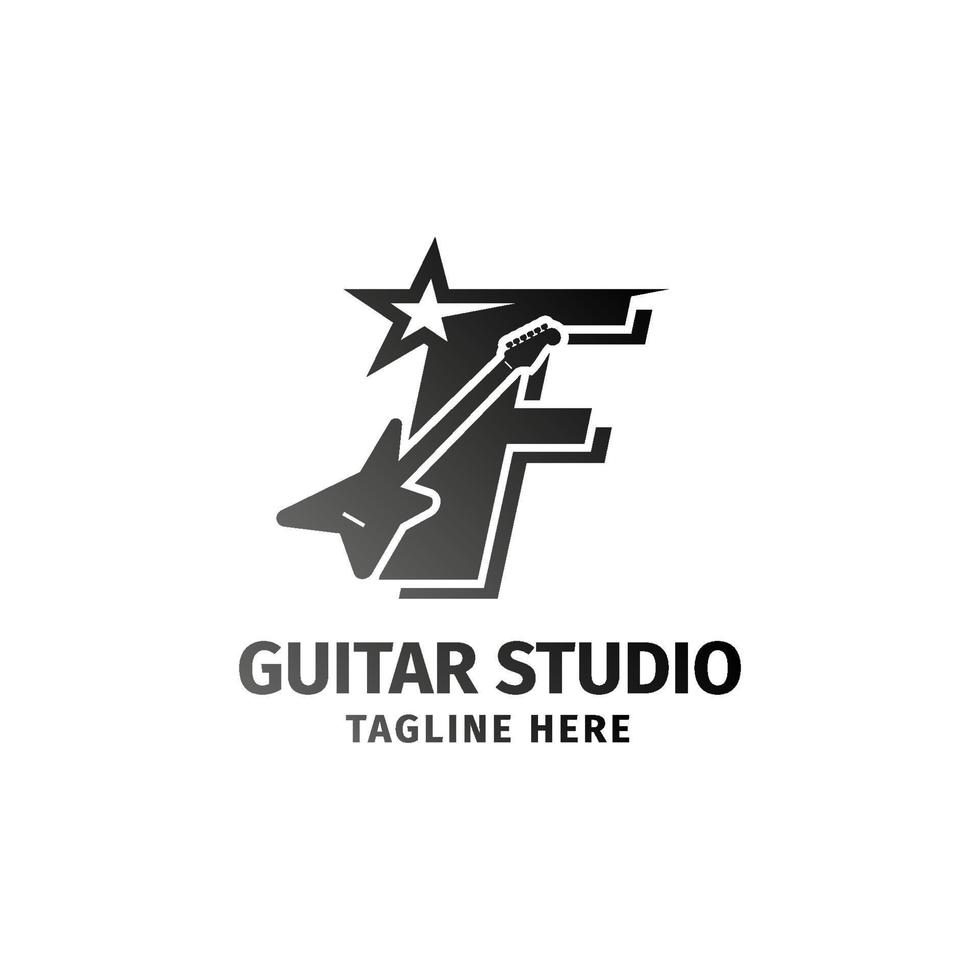 letter F electric guitar and star decoration vector logo design element