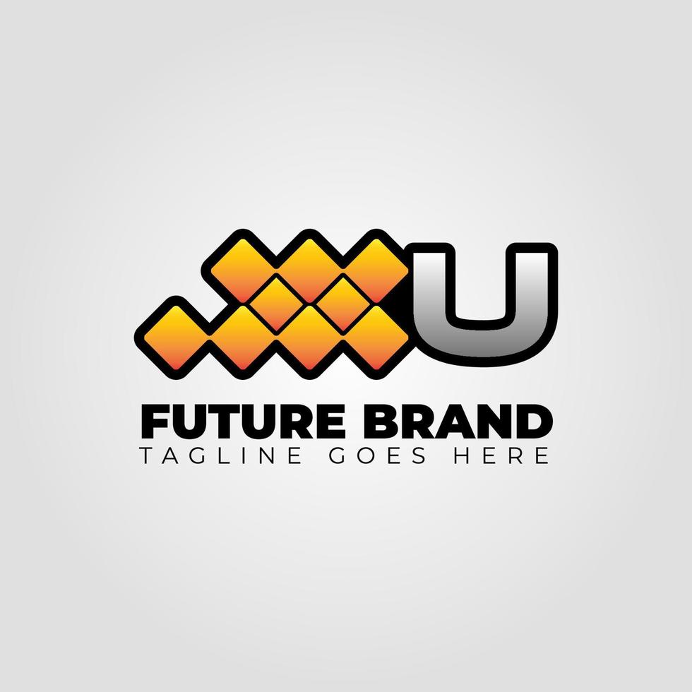 letter U modern futuristic abstract pixel vector logo design