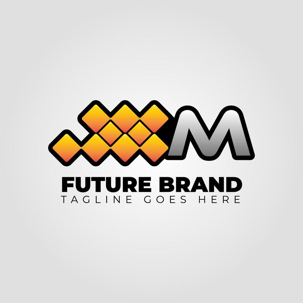 letter M modern futuristic abstract pixel vector logo design