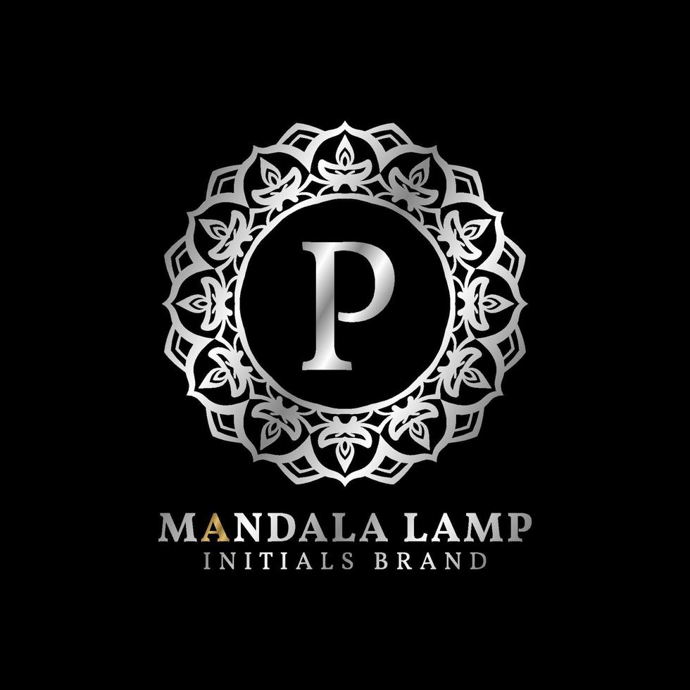 letter P mandala lamp initials decorative vector logo design for wedding, spa, hotel, beauty care