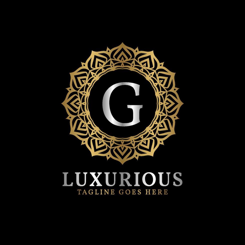 letter G luxurious decorative flower mandala art initials vector logo design for wedding, spa, hotel, beauty care