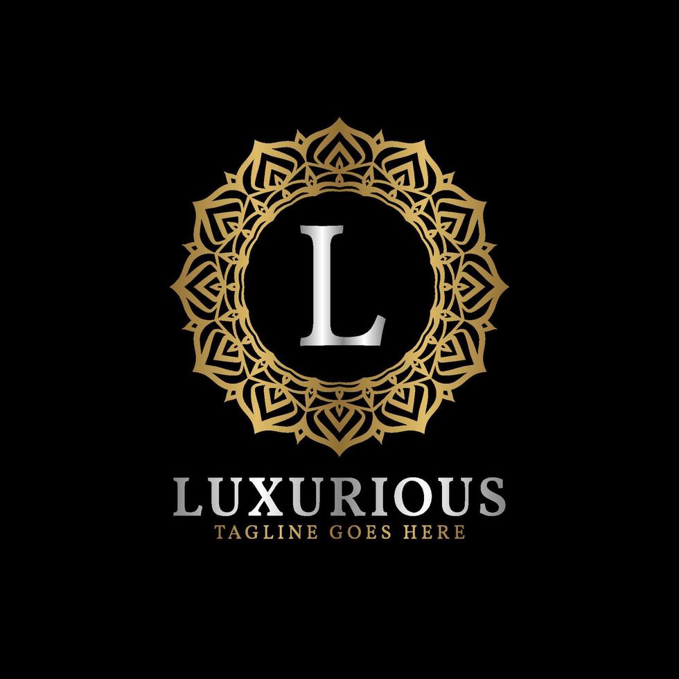 letter L luxurious decorative flower mandala art initials vector logo design for wedding, spa, hotel, beauty care