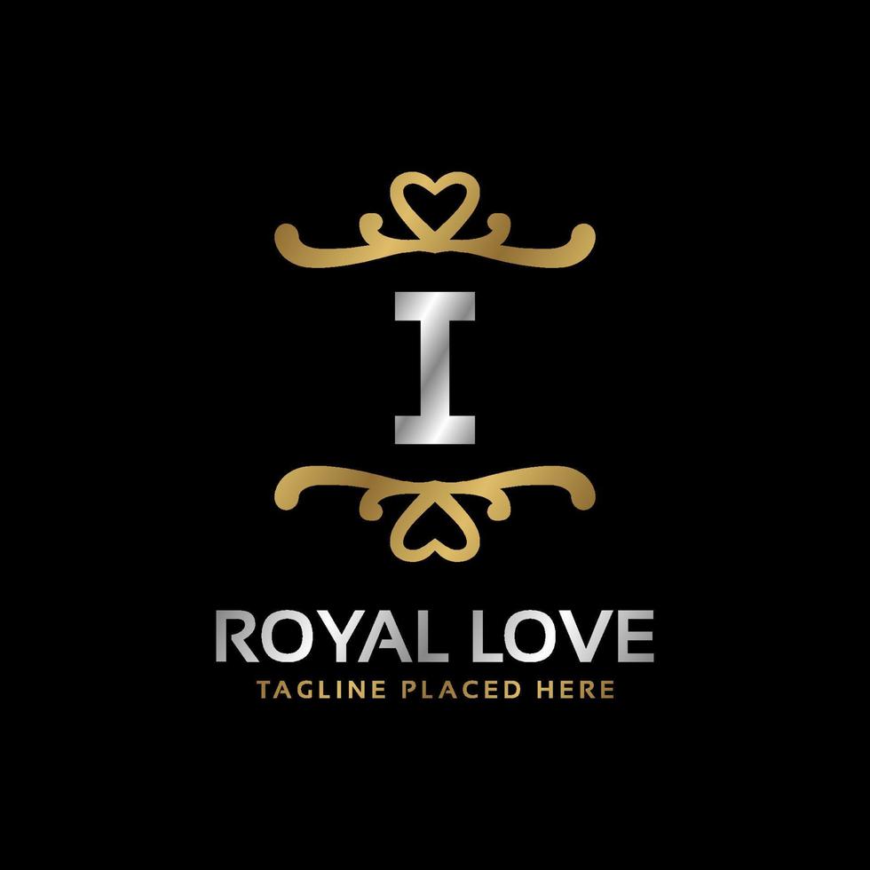 letra i diseño de logotipo vintage de lujo en forma de corazón real para moda, hotel, boda, restaurante, cuidado de la belleza vector