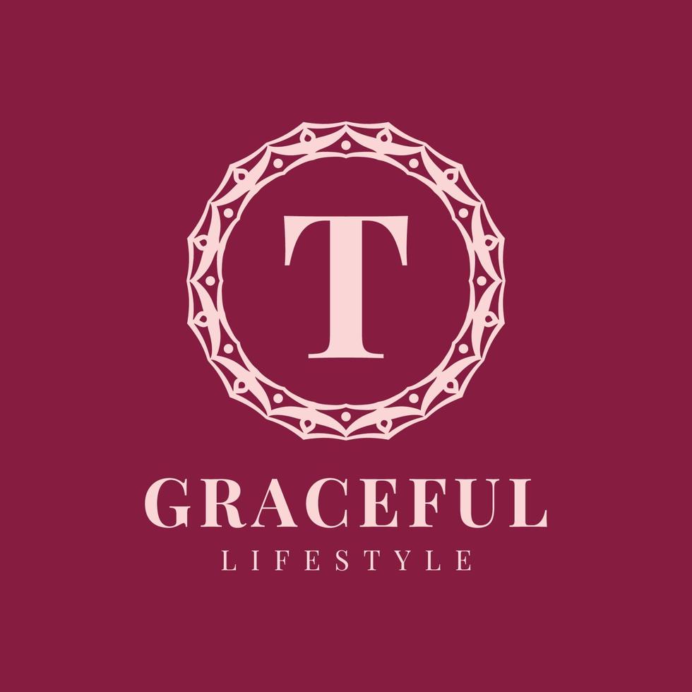 letter T luxurious feminine circle badge vector logo design