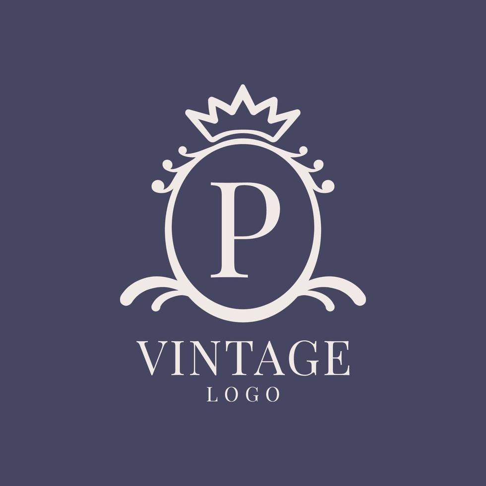 diseño de logotipo vintage de letra p para productos de belleza clásicos, marca rústica, boda, spa, salón, hotel vector