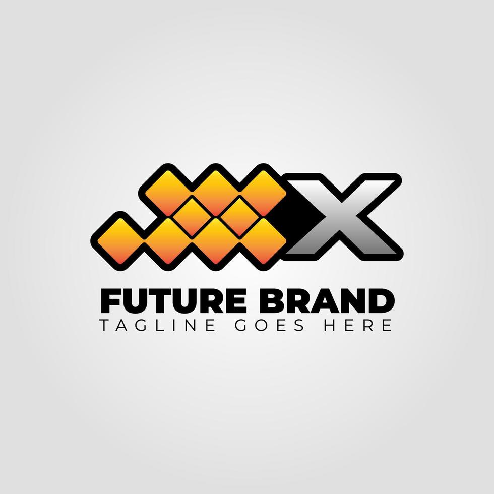 letter X modern futuristic abstract pixel vector logo design