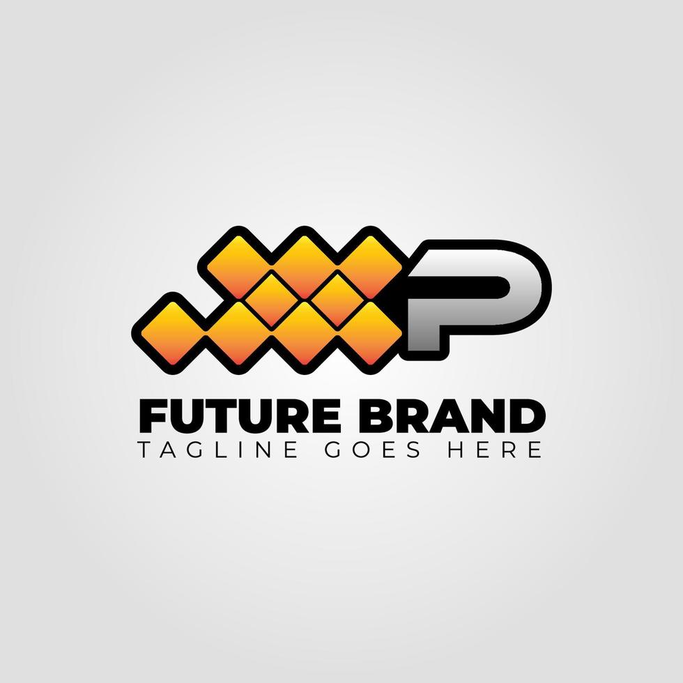 letter P modern futuristic abstract pixel vector logo design