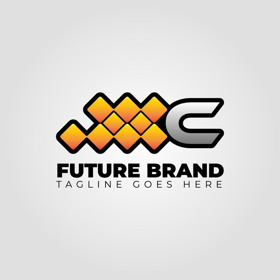 letter C modern futuristic abstract pixel vector logo design