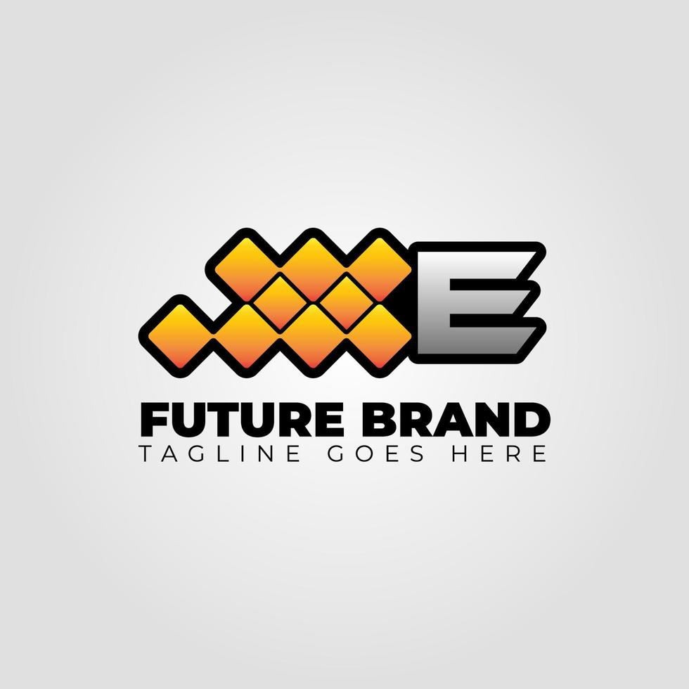 letter E modern futuristic abstract pixel vector logo design