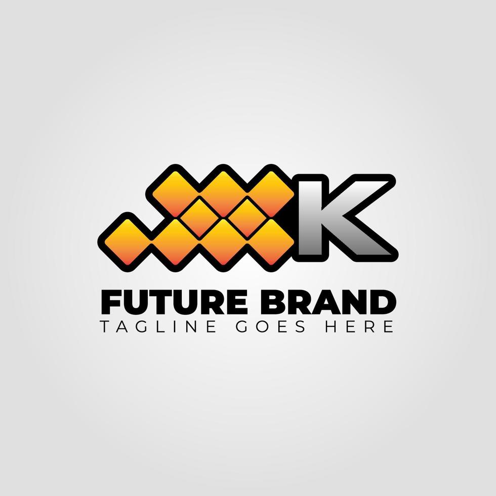 letter K modern futuristic abstract pixel vector logo design