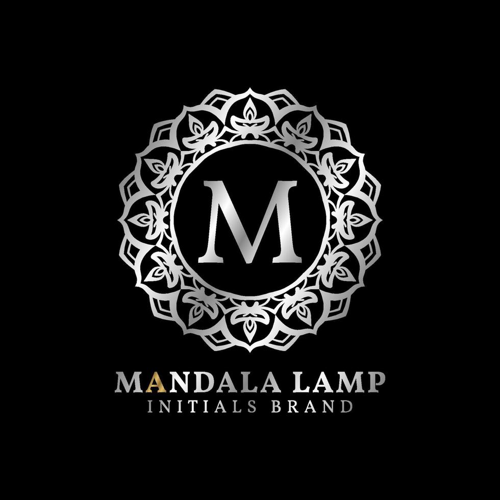 letter M mandala lamp initials decorative vector logo design for wedding, spa, hotel, beauty care