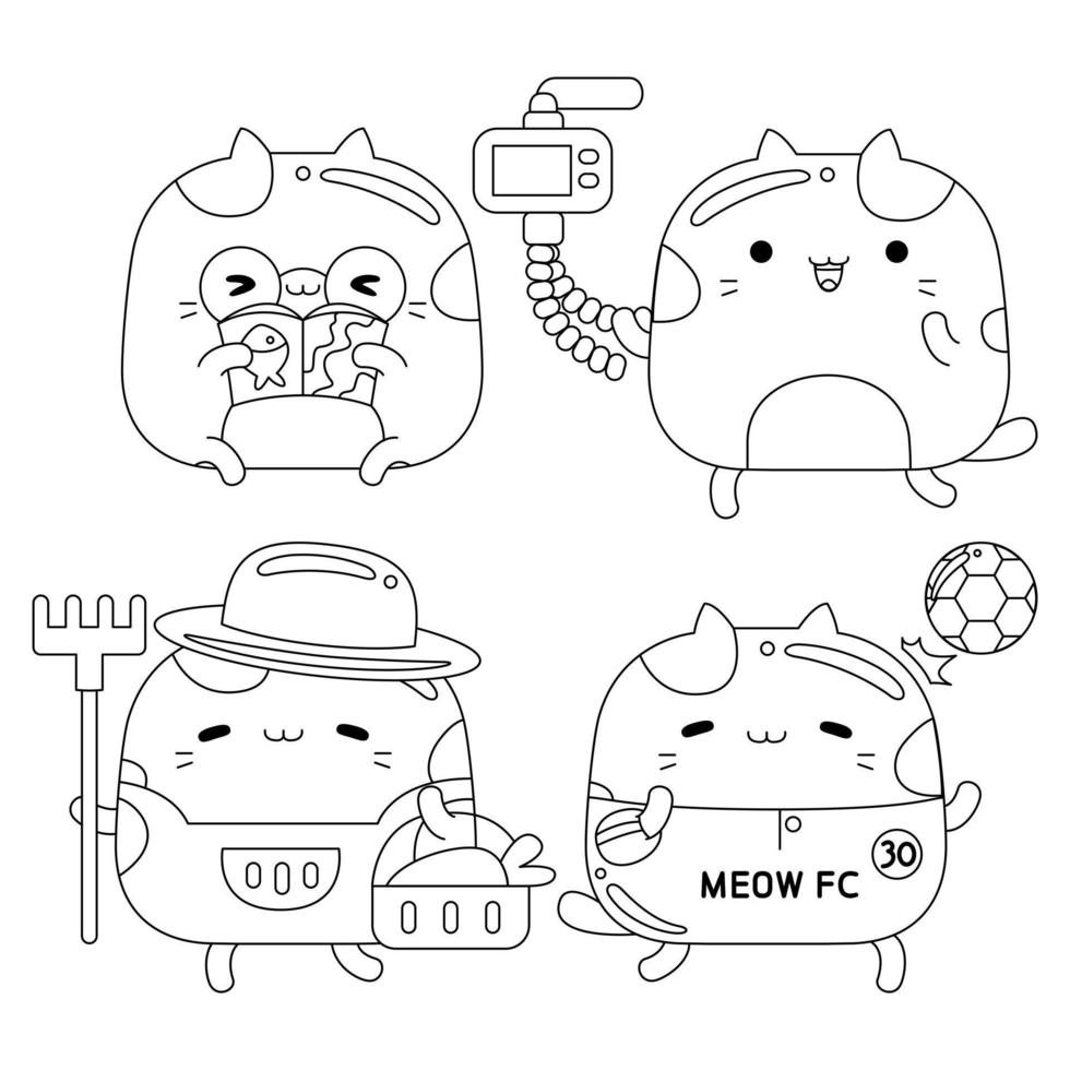 Set vector outline illustration of cute cat character for coloring book