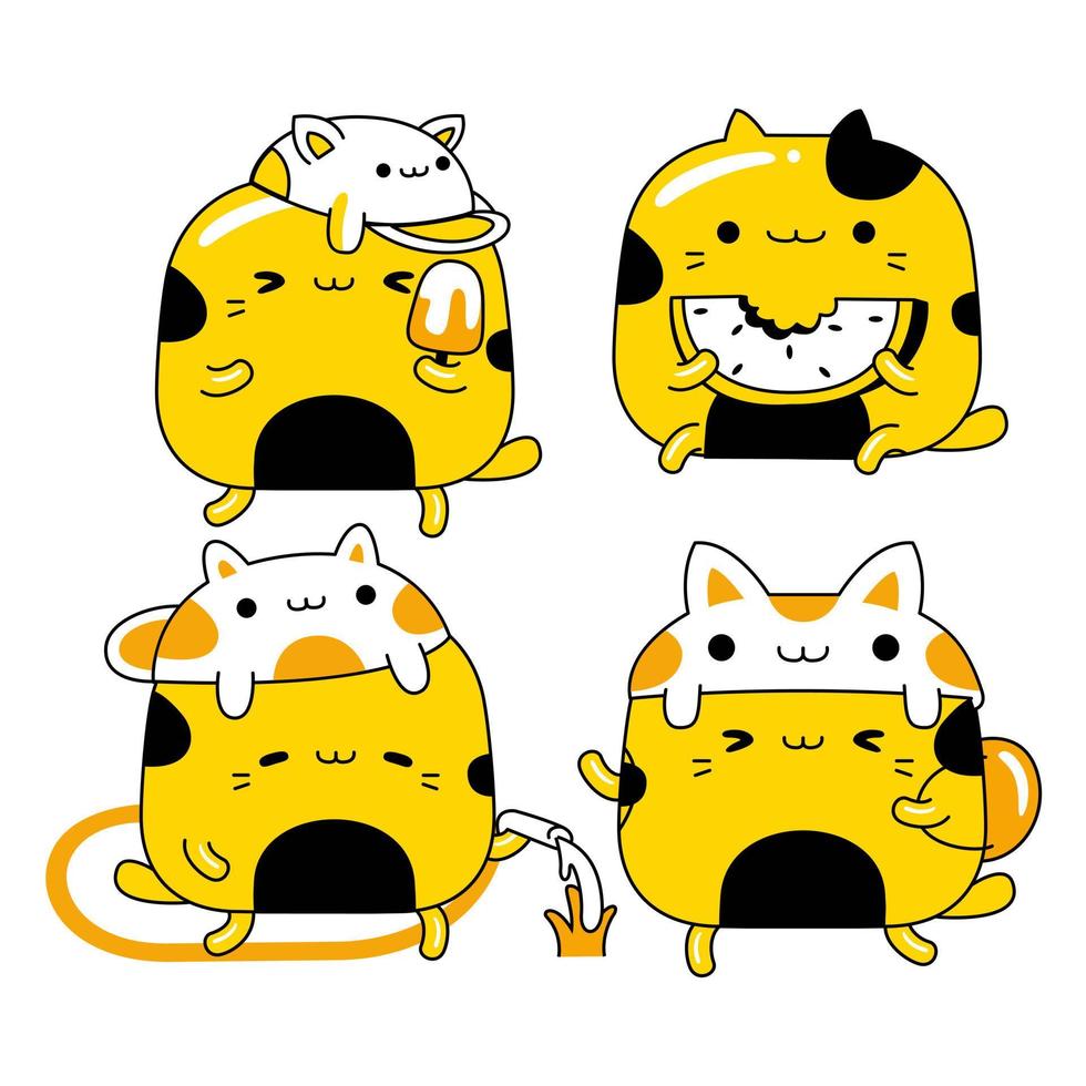 Set vector illustration of cute cat character