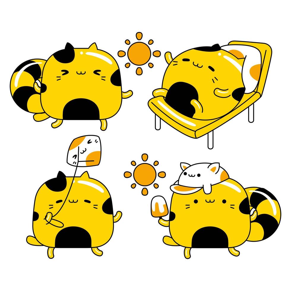 Set vector illustration of cute cat character