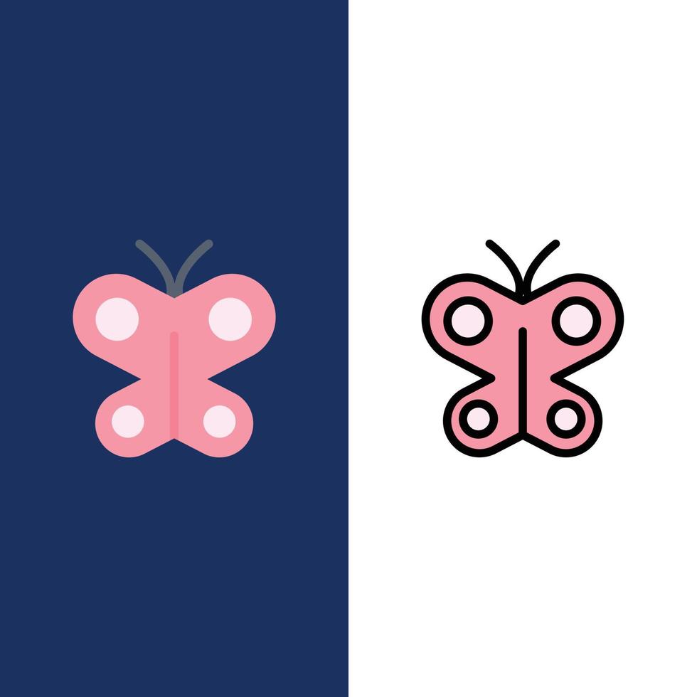 Butterfly Fly Insect Spring  Icons Flat and Line Filled Icon Set Vector Blue Background