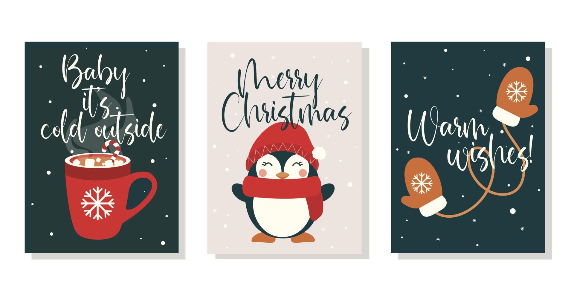 Set of Christmas, New Year and winter holidays greeting cards vector