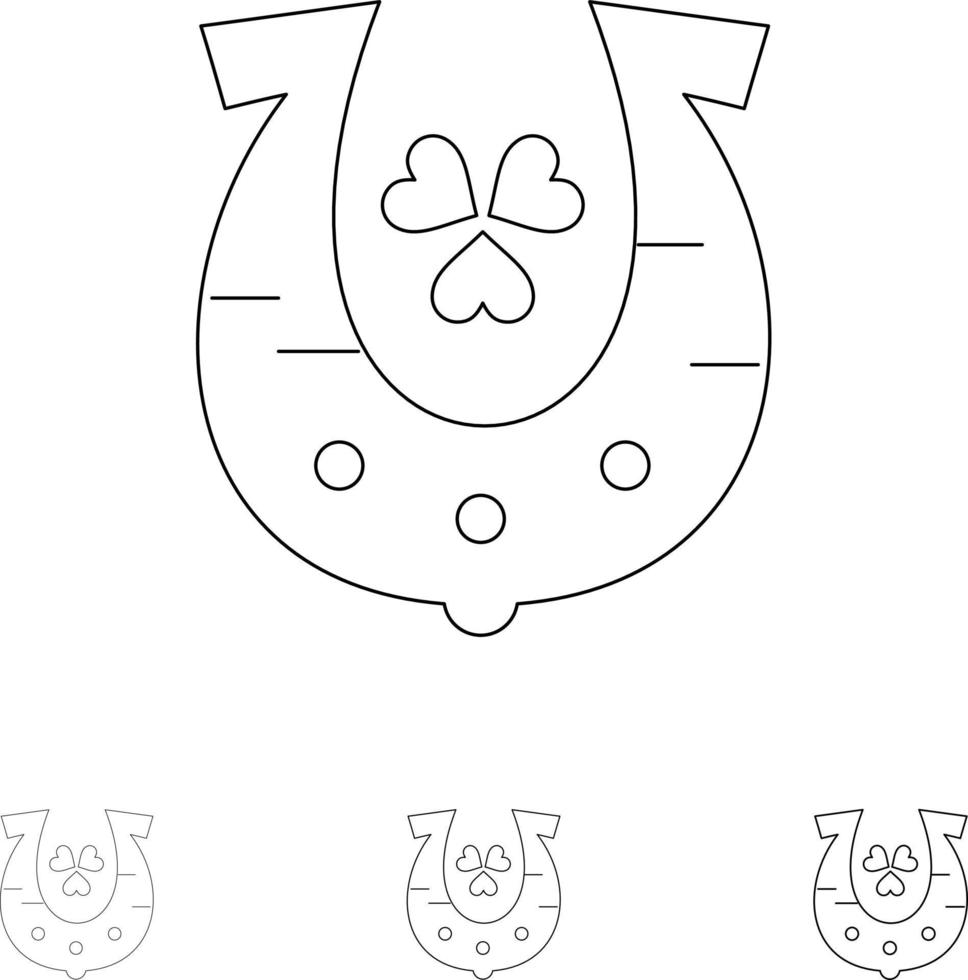 Clover Golden Horseshoe Luck Bold and thin black line icon set vector