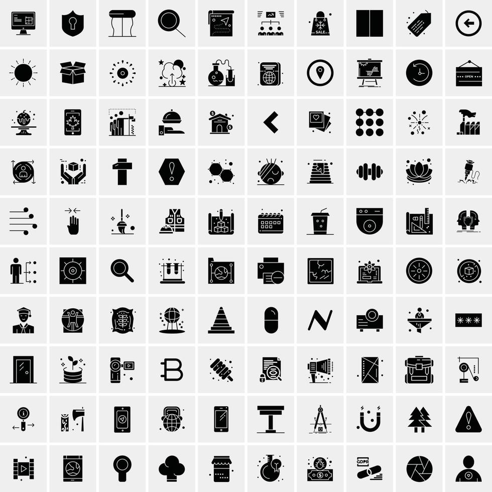 Set of 100 Business Solid Glyph icons vector