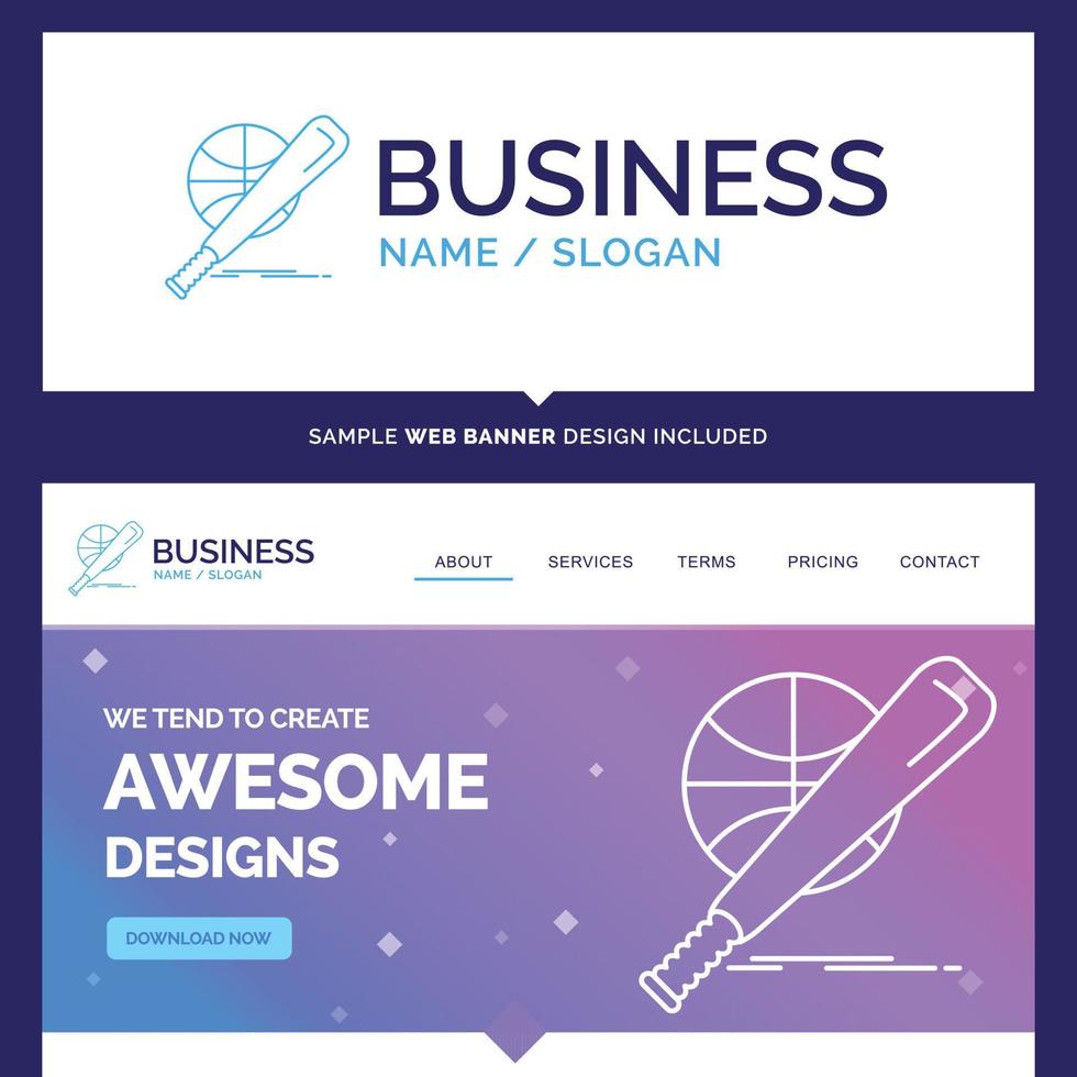 Beautiful Business Concept Brand Name baseball. basket. ball. game. fun Logo Design and Pink and Blue background Website Header Design template. Place for Slogan .Tagline vector