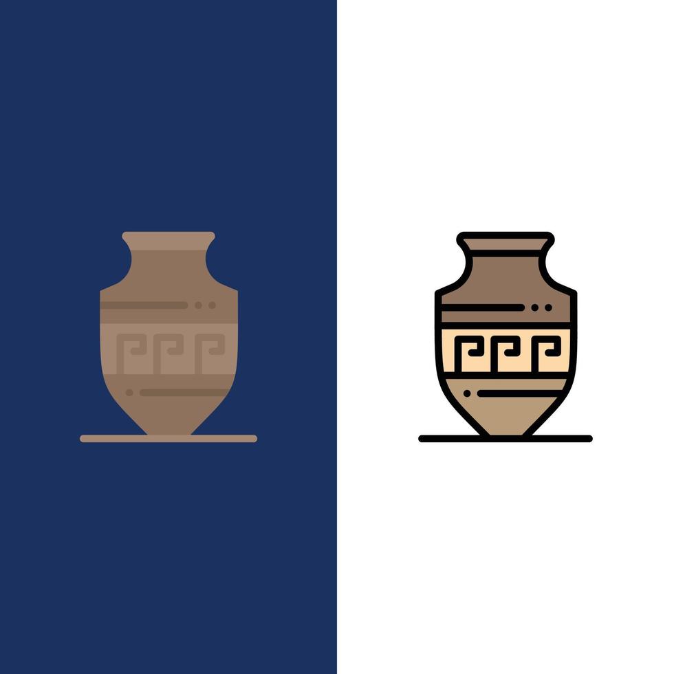 Amphora Ancient Jar Greece Jar  Icons Flat and Line Filled Icon Set Vector Blue Background