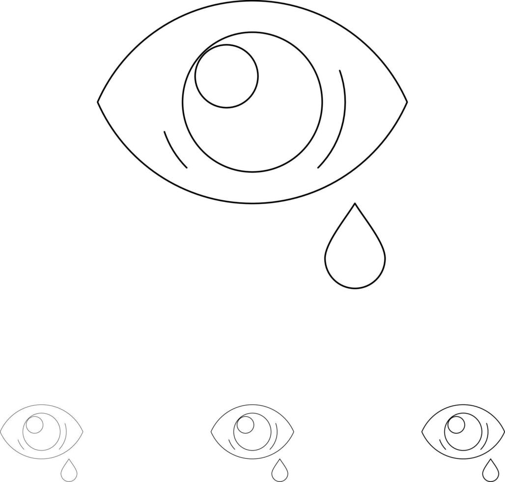 Eye Droop Eye Sad Bold and thin black line icon set vector