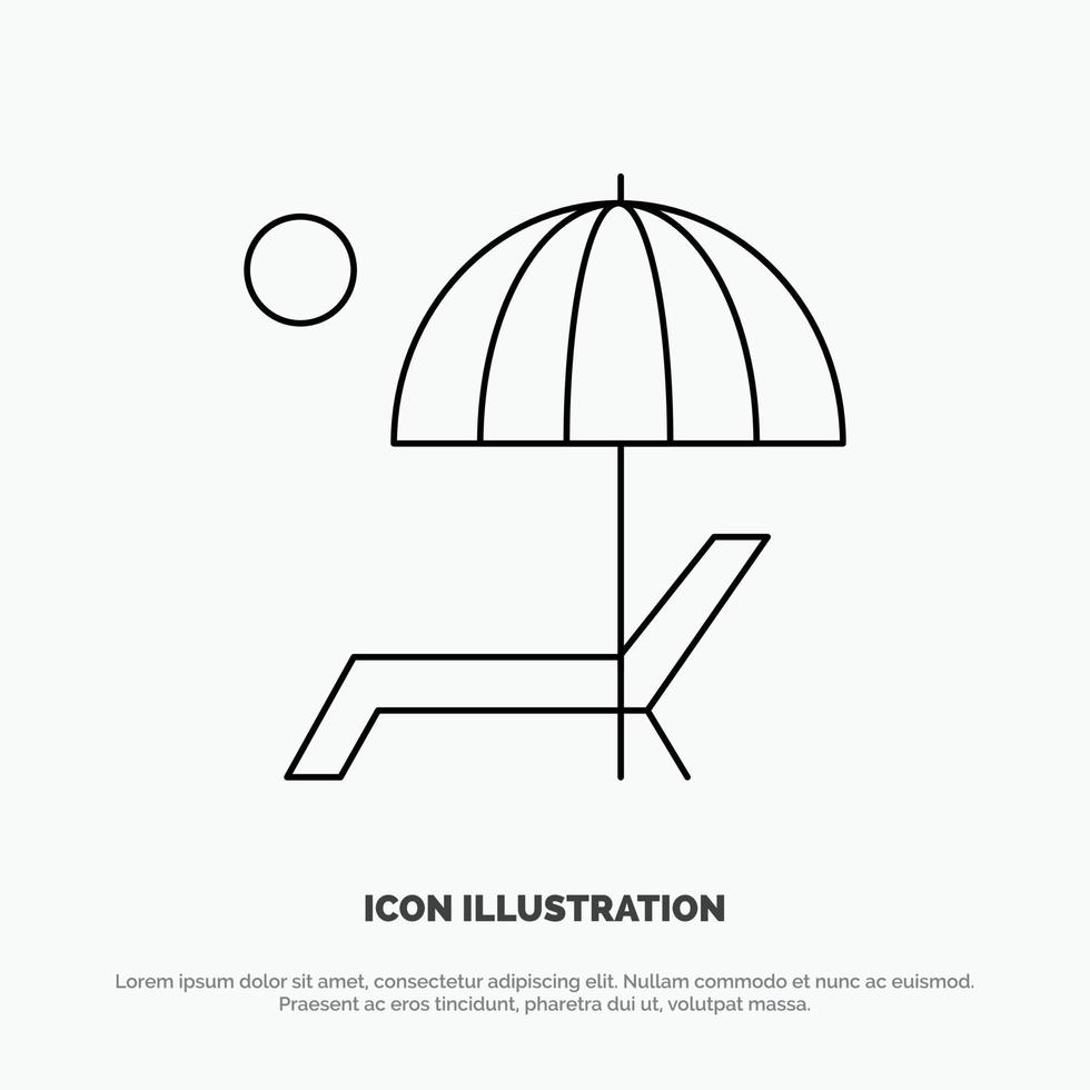 Beach Umbrella Bench Enjoy Summer Line Icon Vector