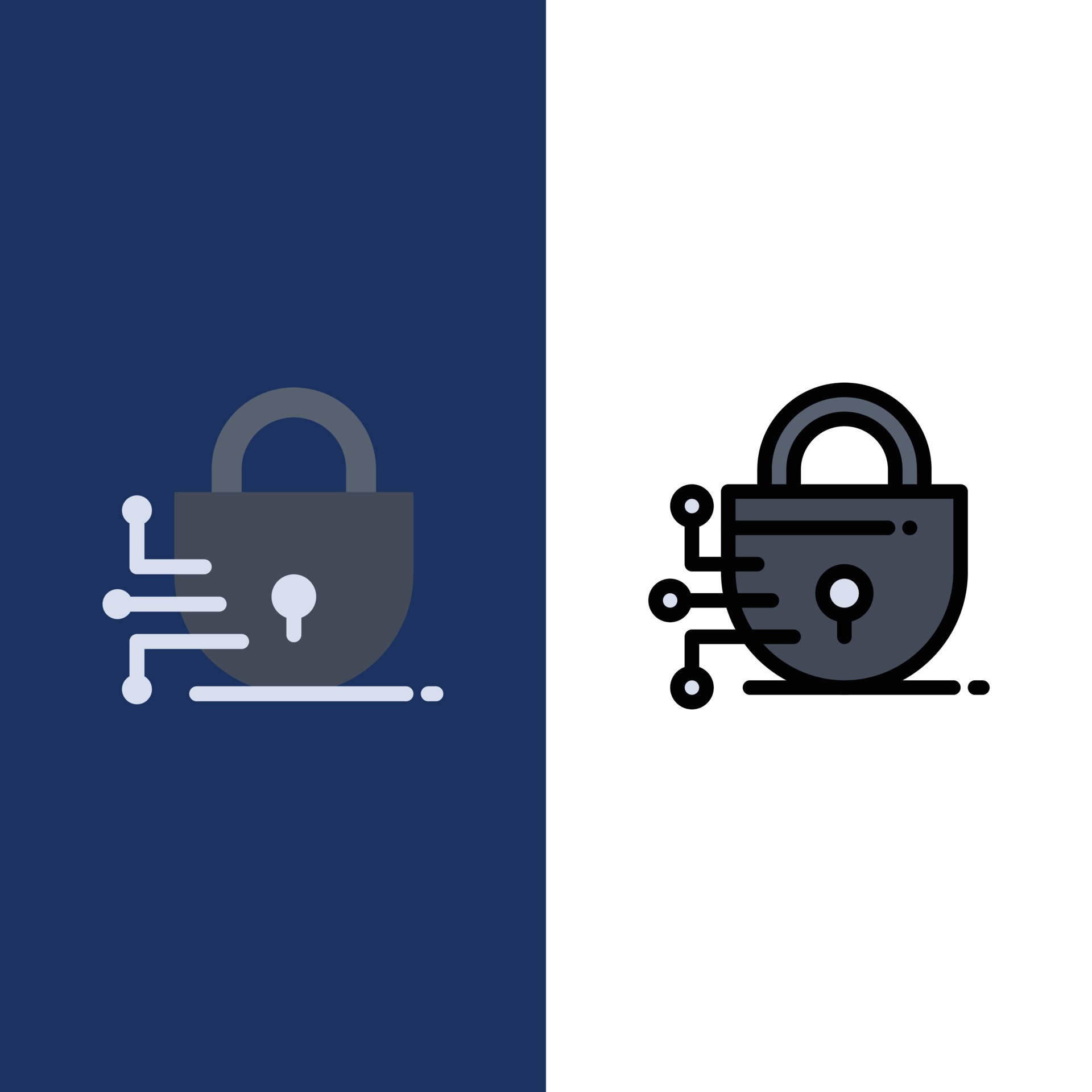 Digital Lock Technology Icons Flat and Line Filled Icon Set Vector Blue