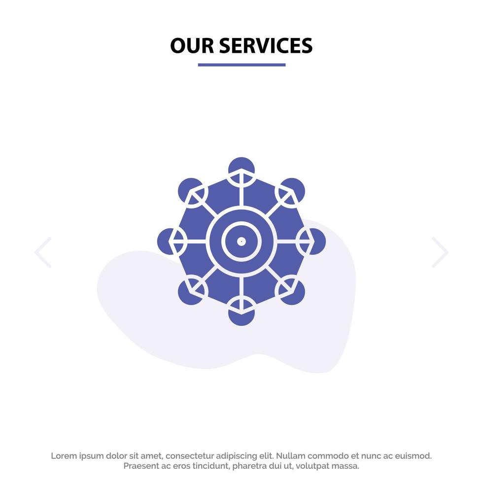 Our Services Learning Machine Machine Learning Science Solid Glyph Icon Web card Template vector