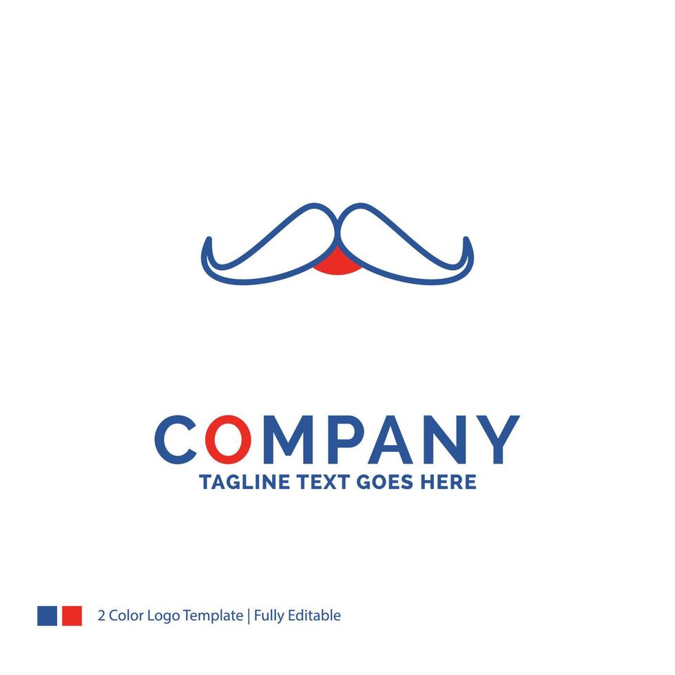 Company Name Logo Design For moustache. Hipster. movember. male. men. Blue and red Brand Name Design with place for Tagline. Abstract Creative Logo template for Small and Large Business. vector