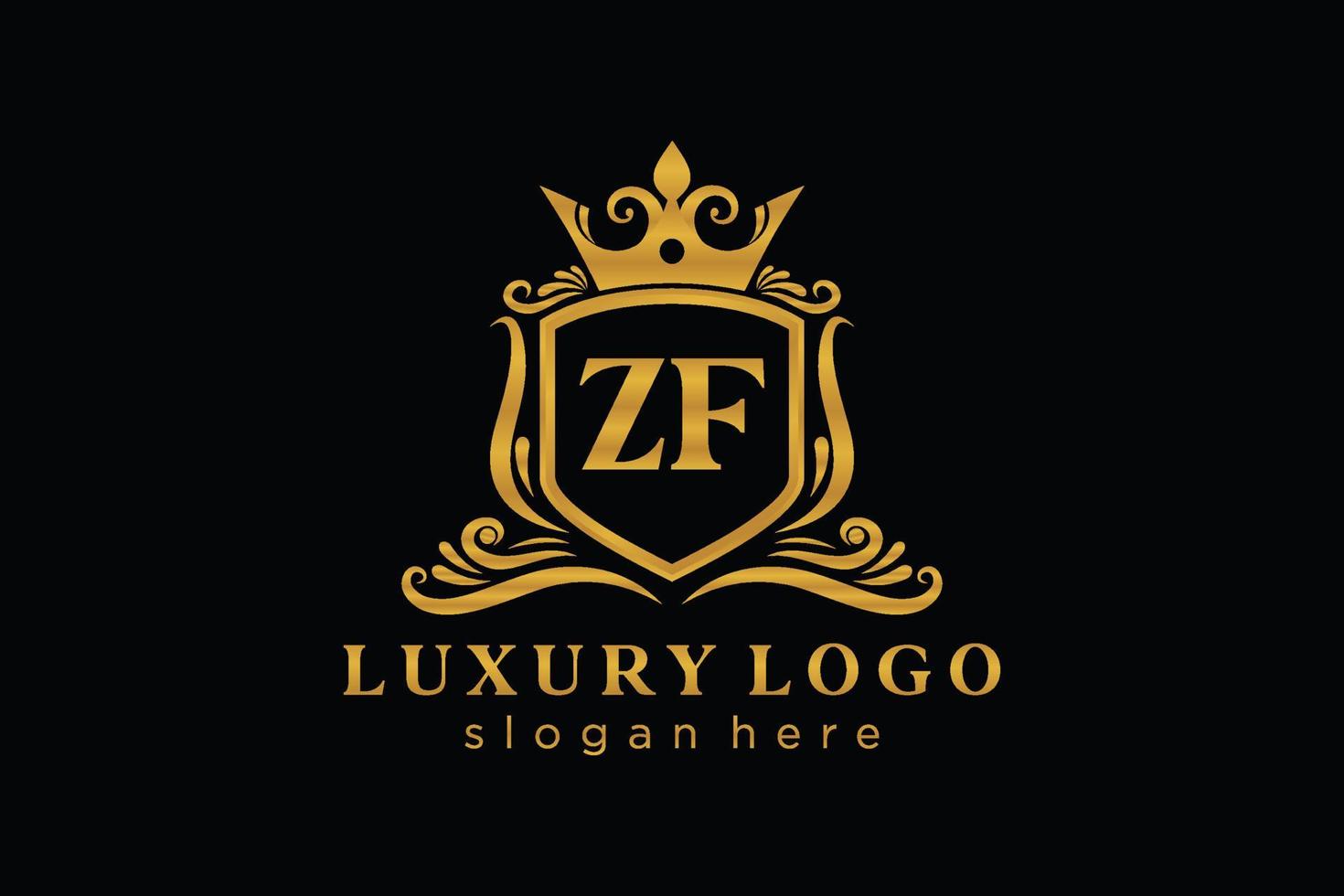 Initial ZF Letter Royal Luxury Logo template in vector art for Restaurant, Royalty, Boutique, Cafe, Hotel, Heraldic, Jewelry, Fashion and other vector illustration.