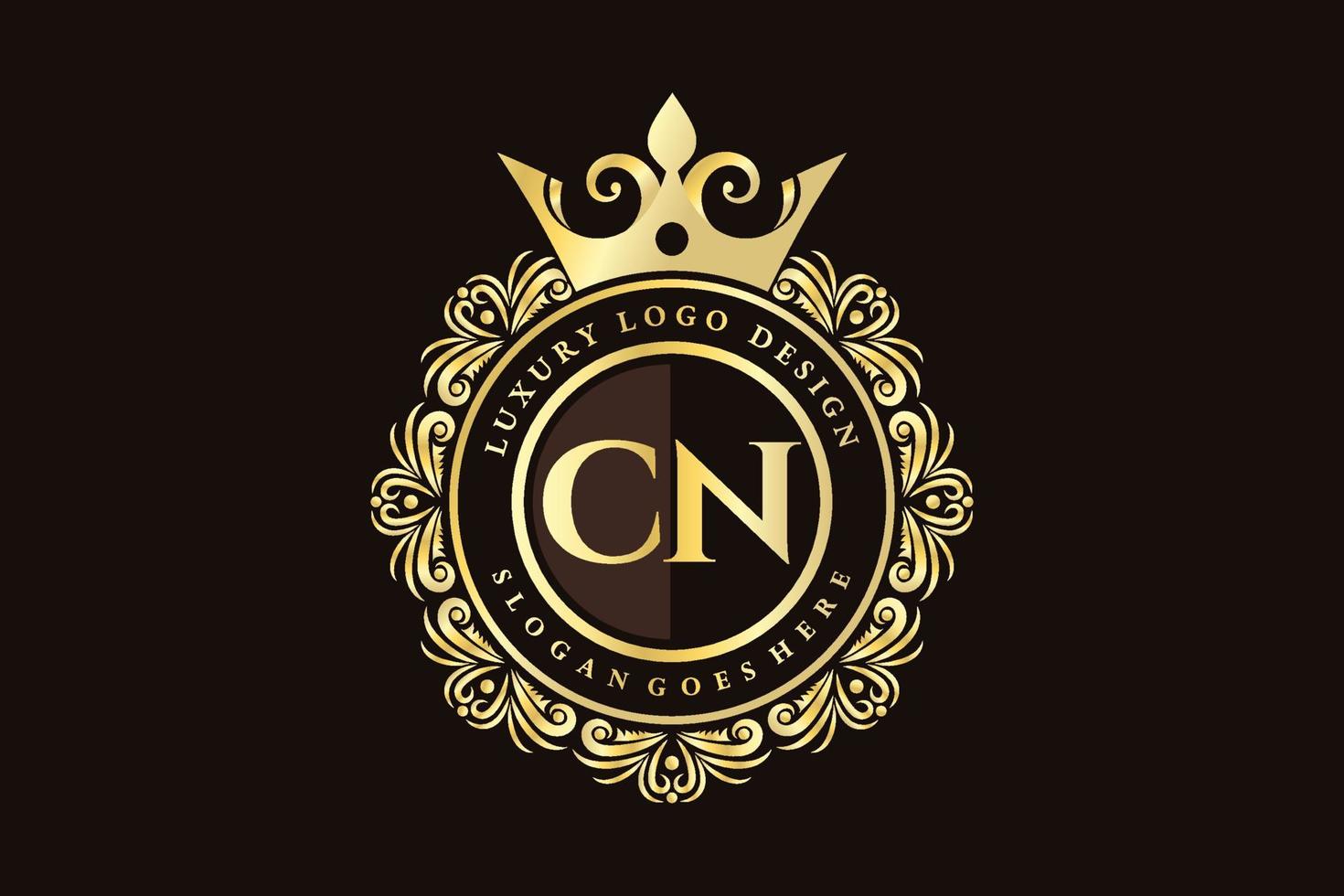 CN Initial Letter Gold calligraphic feminine floral hand drawn heraldic monogram antique vintage style luxury logo design Premium Vector