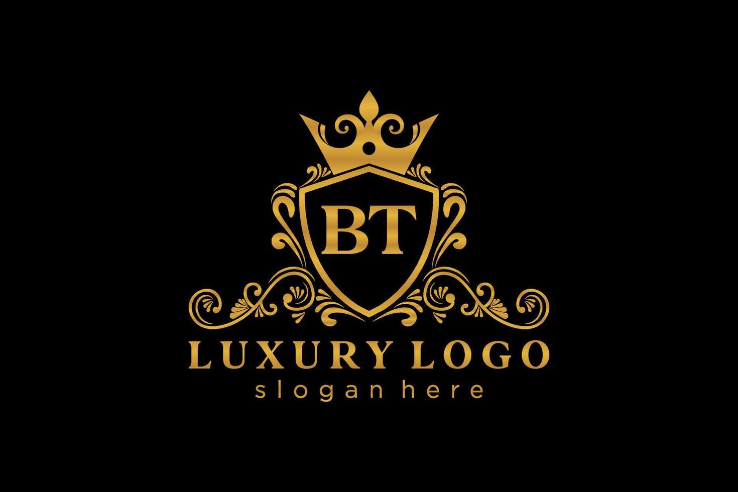 Initial BT Letter Royal Luxury Logo template in vector art for Restaurant, Royalty, Boutique, Cafe, Hotel, Heraldic, Jewelry, Fashion and other vector illustration.