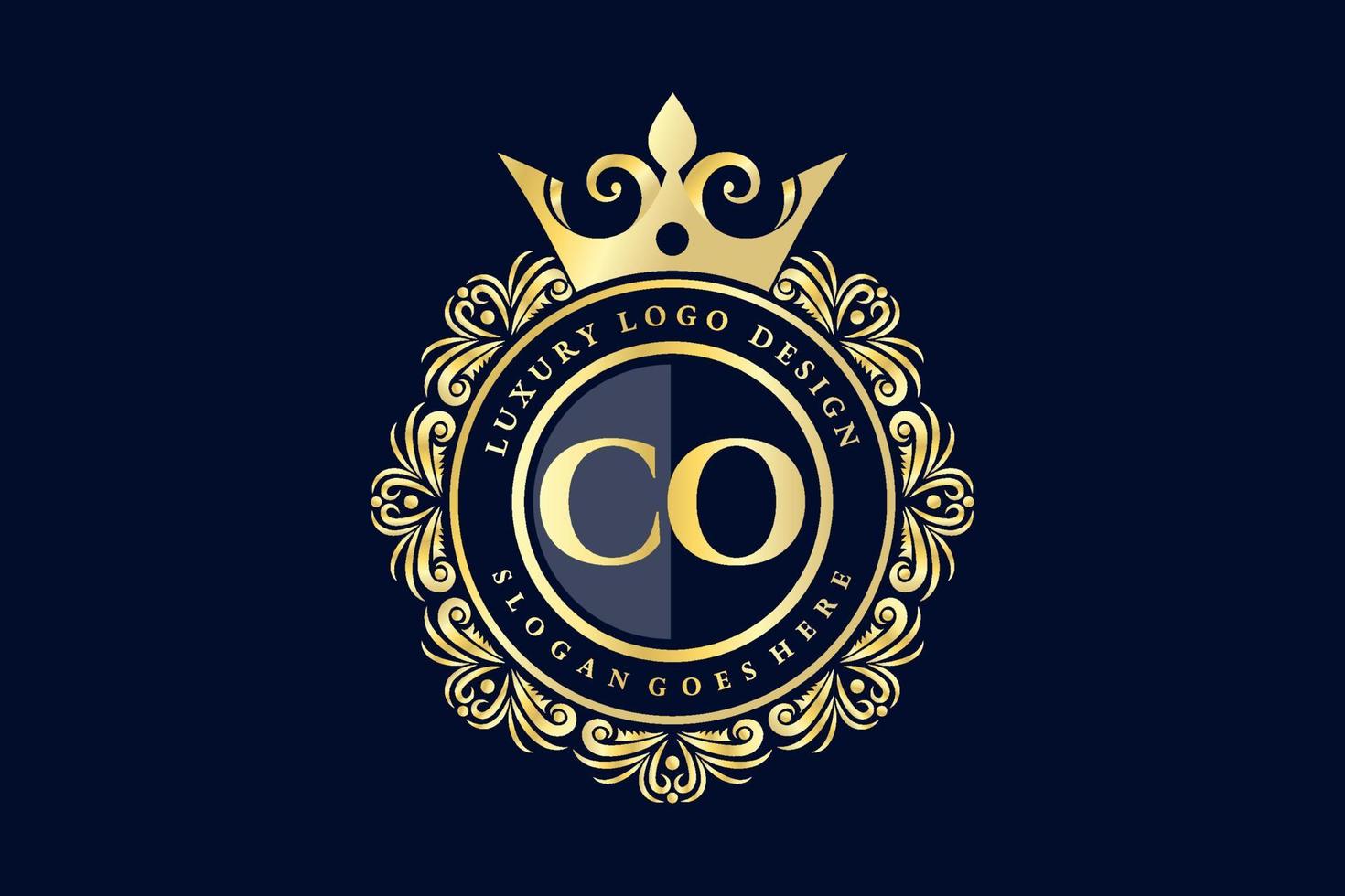 CO Initial Letter Gold calligraphic feminine floral hand drawn heraldic monogram antique vintage style luxury logo design Premium Vector
