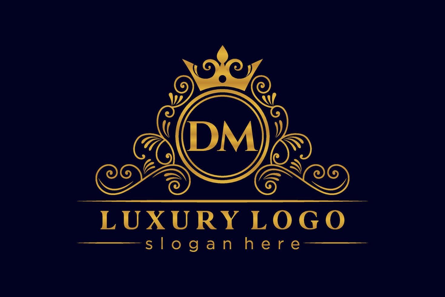 DM Initial Letter Gold calligraphic feminine floral hand drawn heraldic monogram antique vintage style luxury logo design Premium Vector