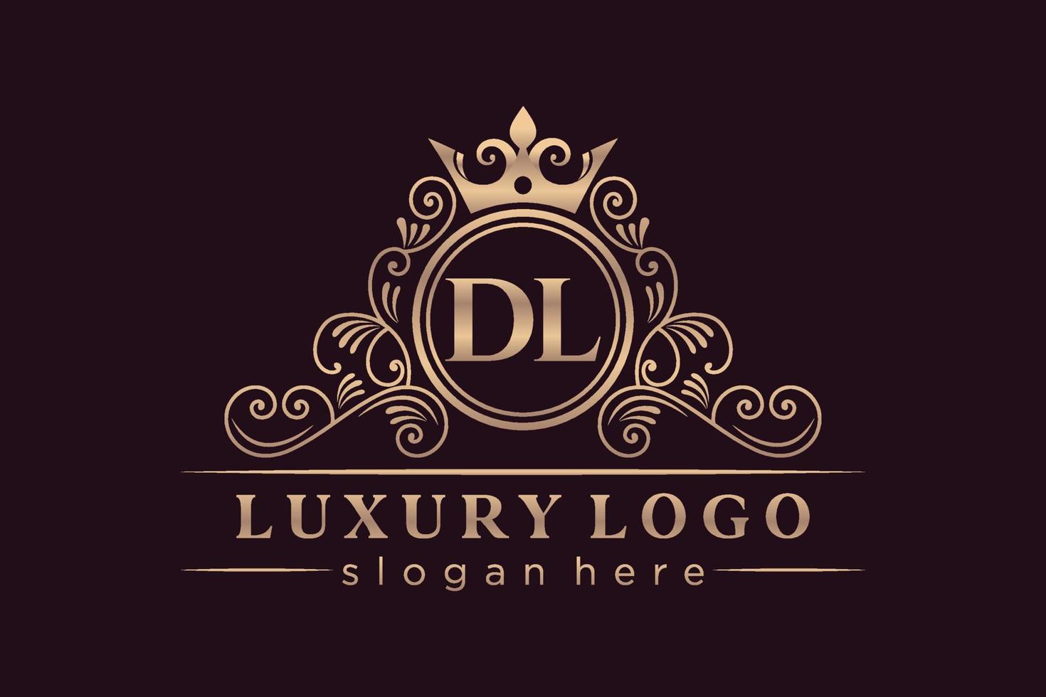 DL Initial Letter Gold calligraphic feminine floral hand drawn heraldic monogram antique vintage style luxury logo design Premium Vector