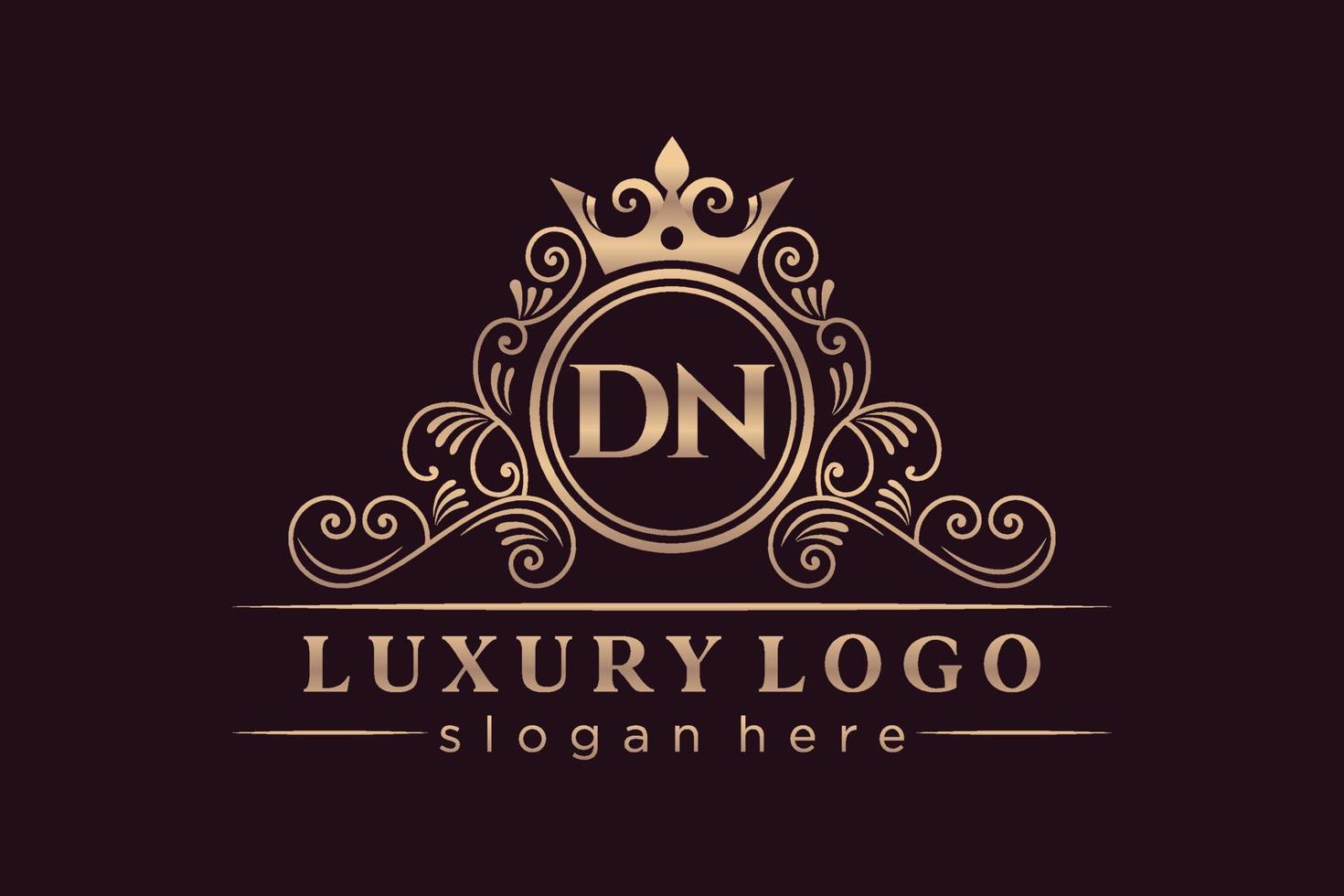 DN Initial Letter Gold calligraphic feminine floral hand drawn heraldic monogram antique vintage style luxury logo design Premium Vector