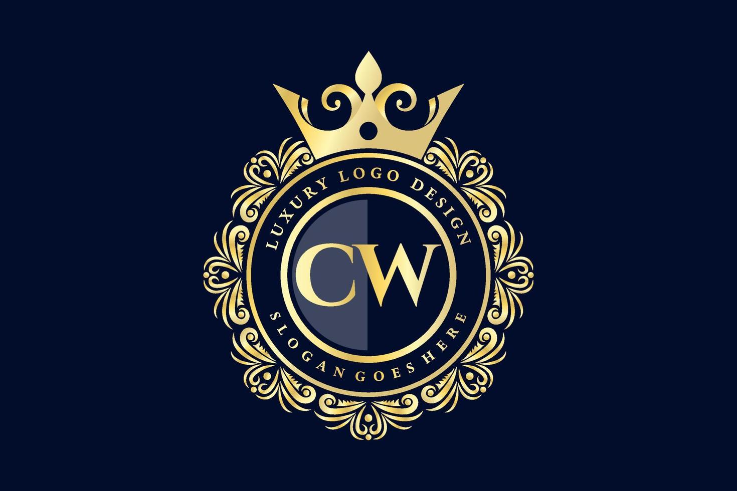 CW Initial Letter Gold calligraphic feminine floral hand drawn heraldic monogram antique vintage style luxury logo design Premium Vector