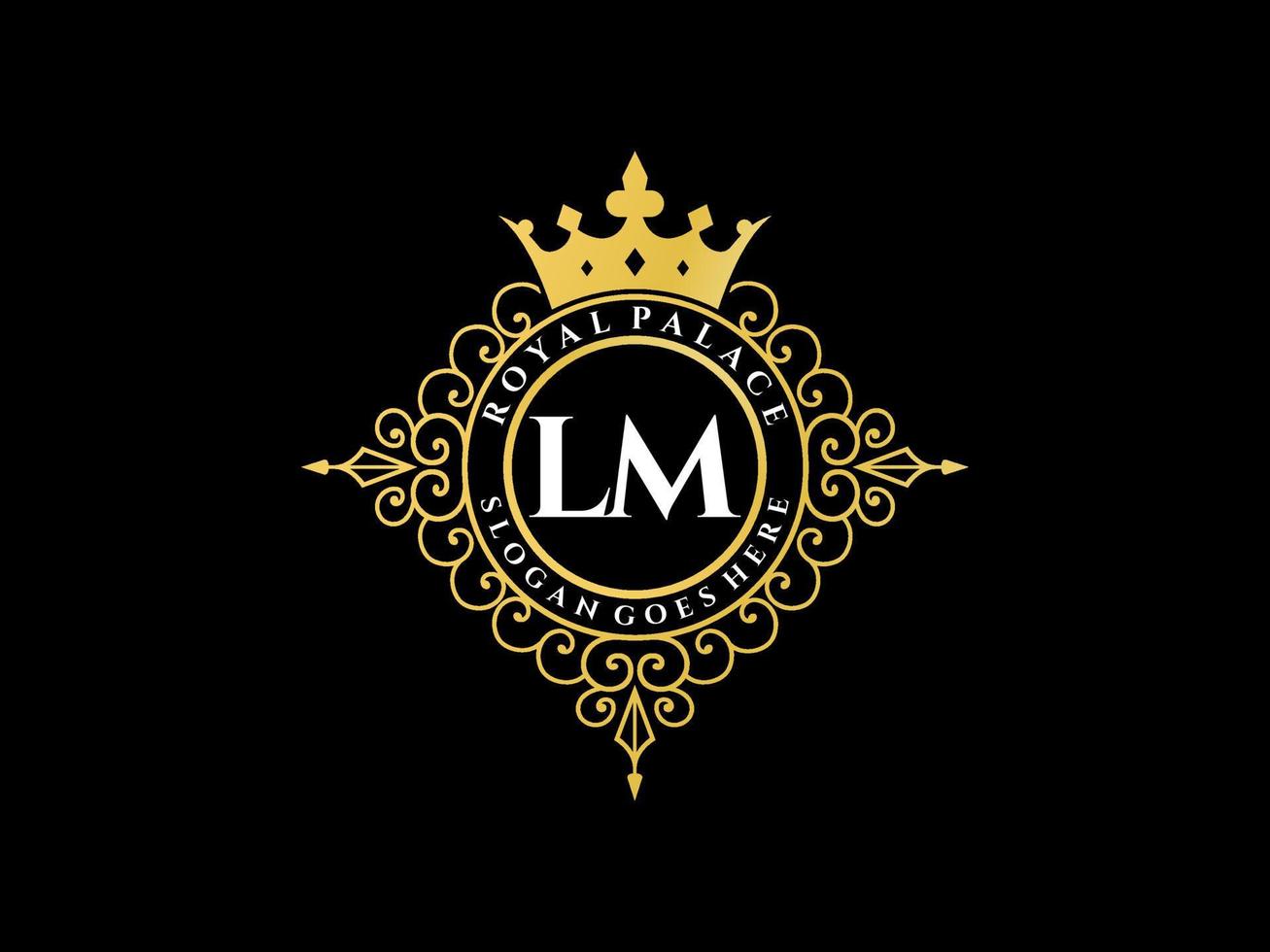 Letter LM Antique royal luxury victorian logo with ornamental frame. vector