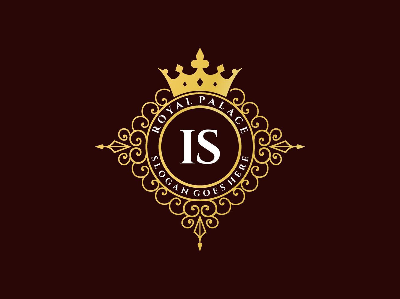 Letter IS Antique royal luxury victorian logo with ornamental frame. vector